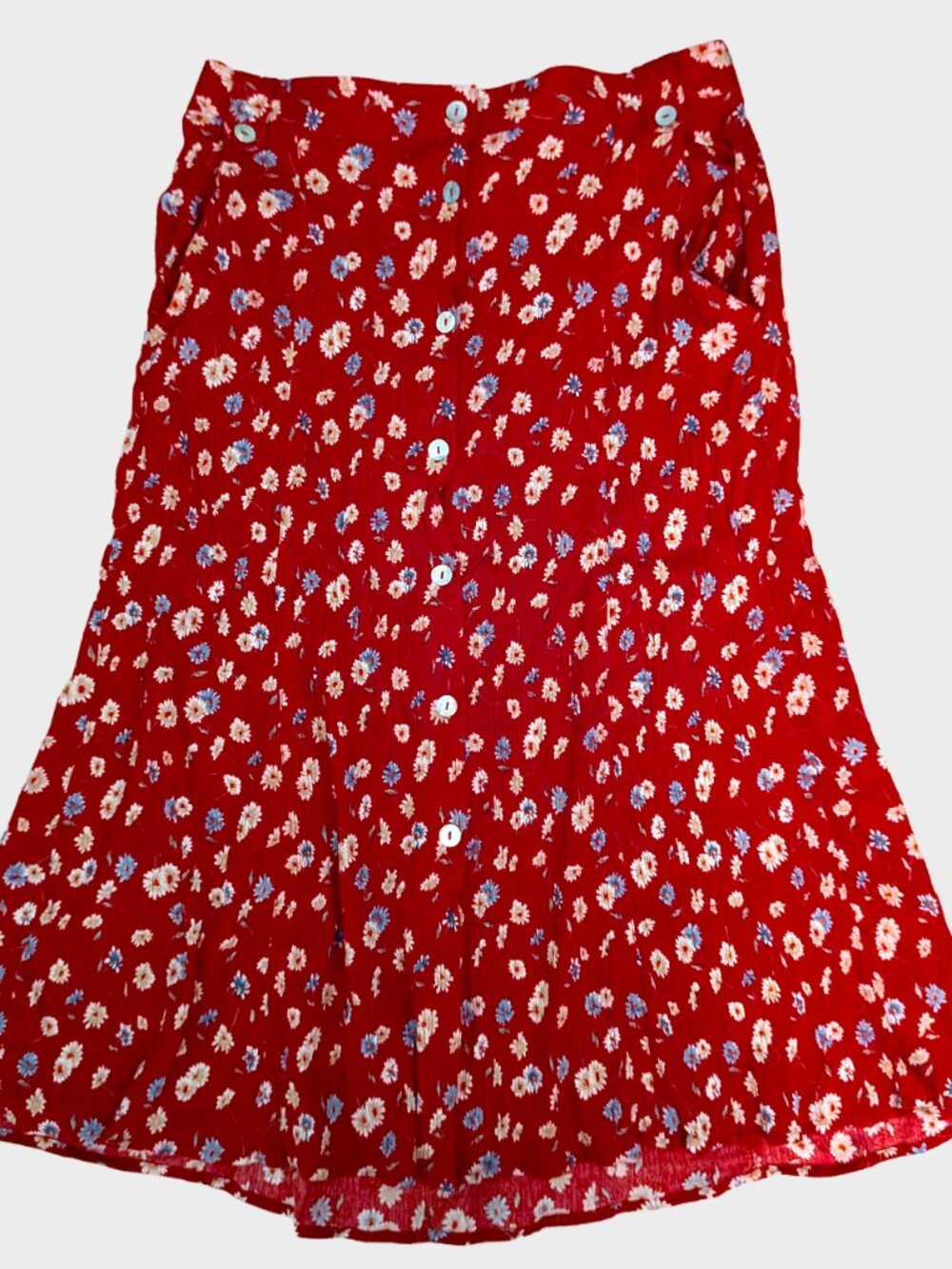 Vintage Koret City Blues Floral Midi Skirt Womens XL Red Crinkle Cottagecore